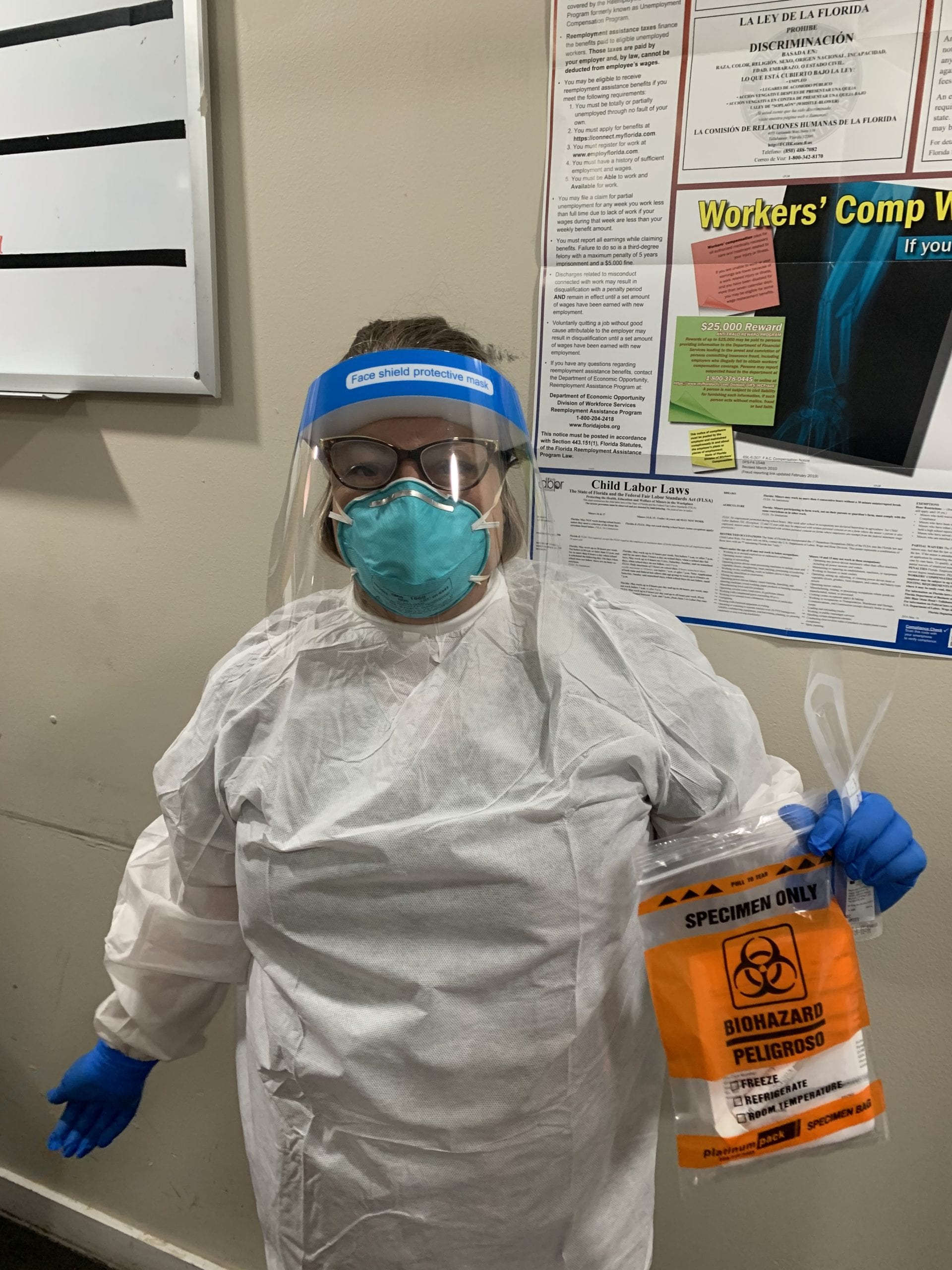 Stacy Riordan dons PPE for COVID-19 alcohol rehab drug rehab 
