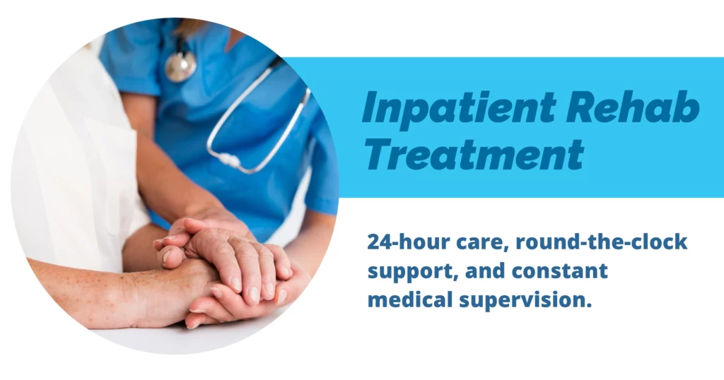inpatient rehab treatment 24 hour care, round the clock support, and constant medical supervision