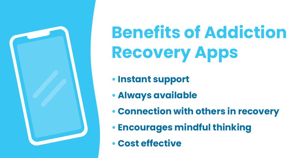picture showing benefits of using apps for addiction drug rehab and alcohol rehab 
